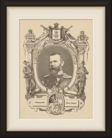 Prince Luitpold of Bavaria, Original Antique Military Engraving, circa 1880, shown framed