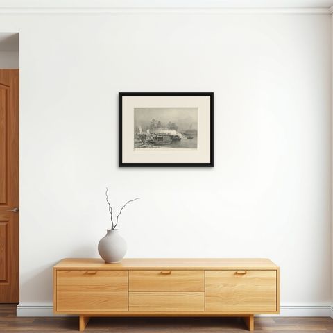 Antique Print of a Fortress in Guangzhou in China, c.1850, shown framed on a wall