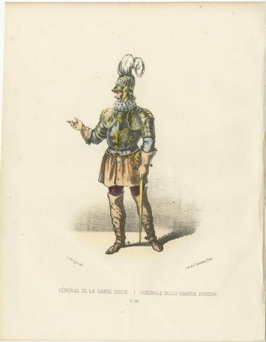 Commanding Tradition: Handcolored Print of the Swiss Guard General, 1862, view 2