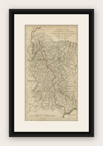 Frontiers of France and Italy, Duke of Berwick Campaigns Map, 1707–1712, shown framed
