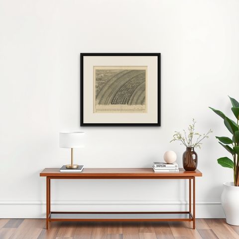 Antique Roman Battle Print of a Rampart and Ditches by Duncan, c.1753, shown framed on a wall