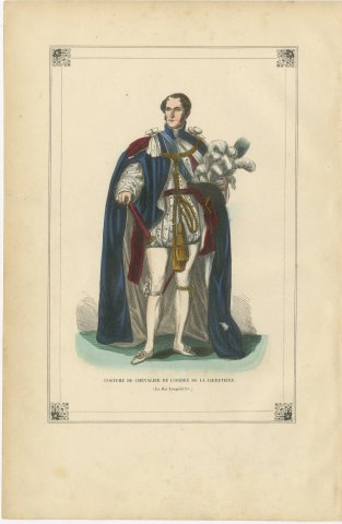 Knight of the Garter, King Leopold I, Hand Colored Wood Engraving, 1844, view 2