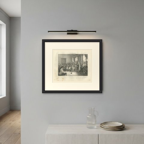 Bonaparte in the Council of Five Hundred, Antique Madou Lithograph, 1827, shown framed on a wall