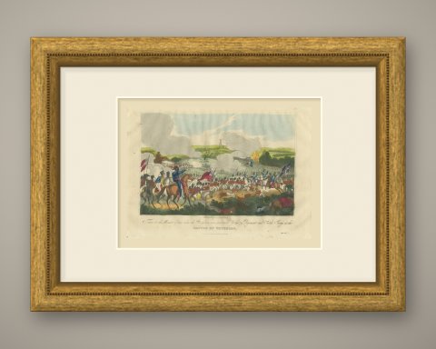 Battle of Waterloo with Cuirassiers Facing British Infantry, 1816, shown framed
