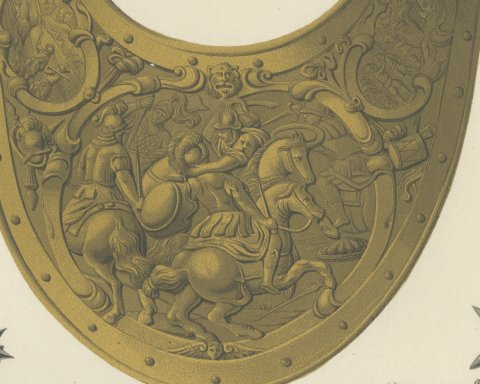 Sixteenth Century Gorget and Spurs, Soltykoff Collection, Antique Print, 1851, close-up 3