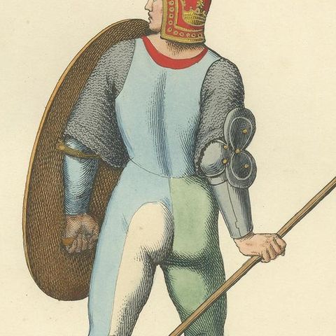 Antique Print of a Milanese Soldier, 15th Century, by Bonnard, 1860, close-up 2