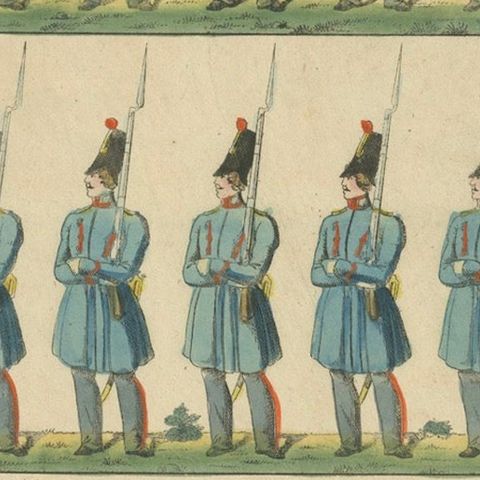 Antique Print of Belgian National Guard, Infantry Drill & Uniforms, c.1830–1840, close-up 4