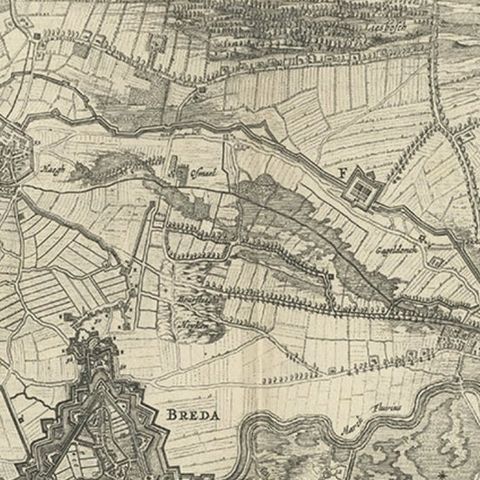 Antique Map of the Siege of Breda, City in the Netherlands by Blaeu, 1649, close-up 1