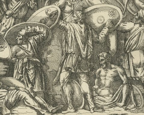 Siege Scene with Overlapping Shields at a Wall, Trajan's Column, 1722, close-up 2