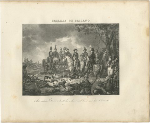 Battle of Bassano, the Dog on the Field, Antique Madou Lithograph, 1827, view 2