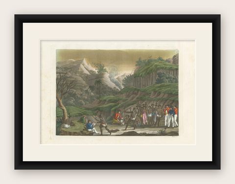Antique Print of French Troops on Ombai Island by Ferrario, '1831', shown framed
