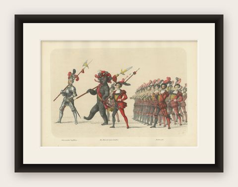 The Armored Leader and the Bear, A Unique Bernese Procession, 1855, shown framed