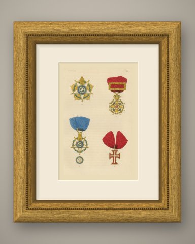 Orders of Portugal, Order of the Tower and Sword, Plate LVIII, 1844, shown framed
