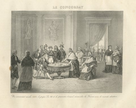 The Concordat, the First Consul and Prelates, Antique Madou Lithograph, 1827