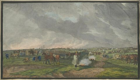 Napoleonic Military Encampment, Hand-Coloured Panoramic Aquatint, c1810, close-up 1