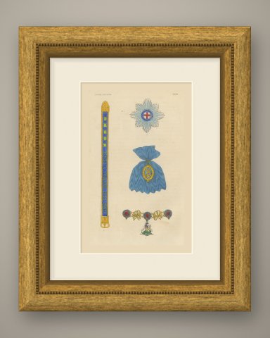 Great Britain, Order of the Garter Insignia, Plate XXXII, Wood Engraving, 1844, shown framed