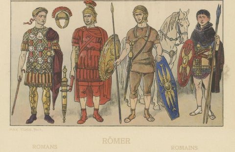 Antique Roman Military Costume Plate, Hand-Colored Print c.1880, close-up 3