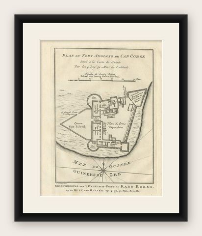Antique Print of the English Fort of Cap Corse 'Africa' by J. van Schley, 1760, shown framed
