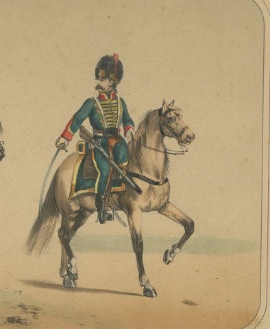 Spanish Hussar and Cavalry Trooper, Lithograph after Villegas, Madrid, 1861, close-up 2
