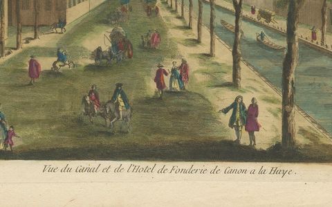 Optica Print, The Hague Canal and Cannon Foundry by Basset, c.1770, close-up 1
