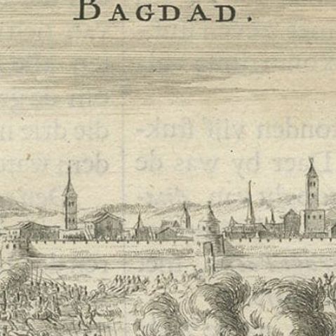 Antique Print of The Siege of Baghdad, Irag, 1680, close-up 2