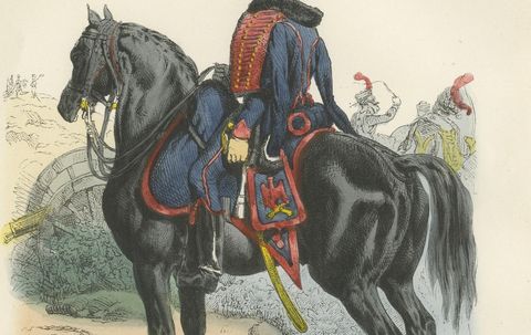 Artillerie à Cheval, Imperial Guard Cavalry, Napoleonic Military Print 1843, close-up 2