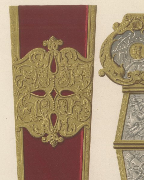Sword of Honor given to Francis the First, 1526, Antique Print, 1851, close-up 1