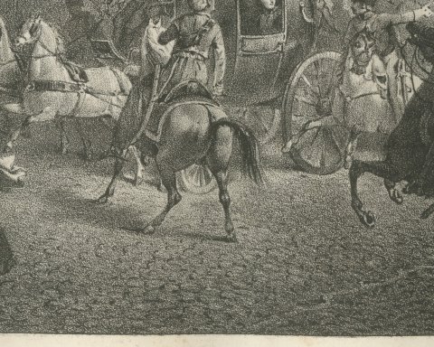 The Infernal Machine, Rue Saint Nicaise, Antique Madou Lithograph, 1827, close-up 2