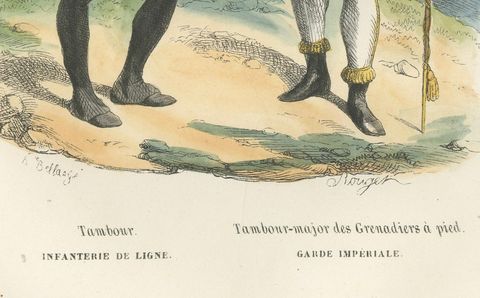 Napoleon I Imperial Guard Grenadier Drum Major and Line Infantry Drummer c1843, close-up 1