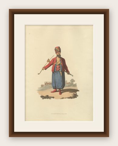 Antique Print of an Spahi, from The Military Costume of Turkey 1818, shown framed