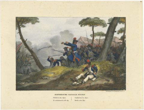 Original Antique Print of Mountain Warfare: The 1834 Alpine Encounter, c.1834, view 2
