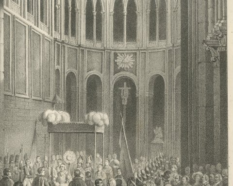 Restoration of Religion, Concordat Proclaimed, Antique Madou Lithograph, 1827, close-up 3