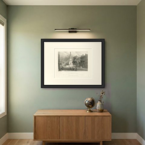 Battle Monument, Baltimore, after Bartlett, Antique Street View, 1842, shown framed on a wall