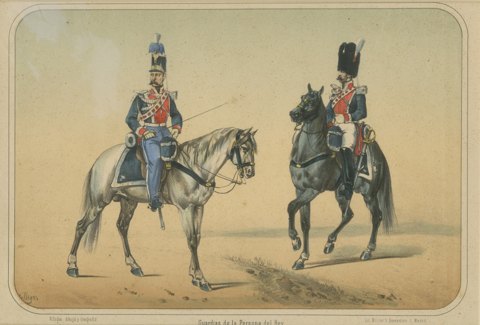Guardias de la Persona del Rey, Spanish Royal Guard Cavalry, Lithograph, 1861