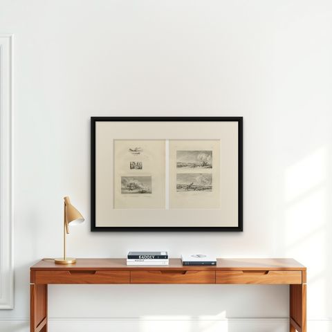 Napoleon’s Egyptian Campaign Battle Scenes, Denon Voyage Egypt Engravings 1802, shown framed on a wall
