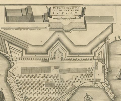 Antique Print of the Fort at Kollam ‘India’ by Valentijn, 1726, view 3
