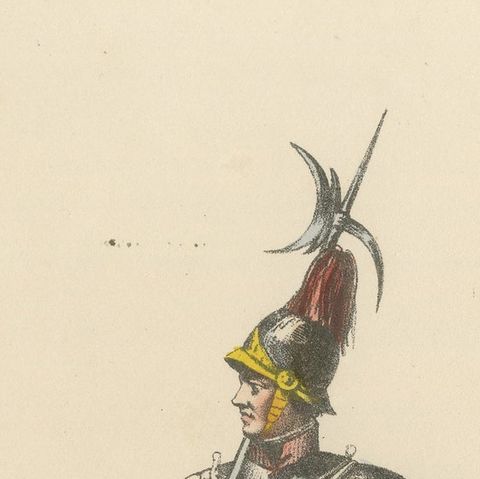 Swiss Guard in Cuirass: Handcolored Print of Ceremonial Armor, Plate 42, 1862, close-up 1