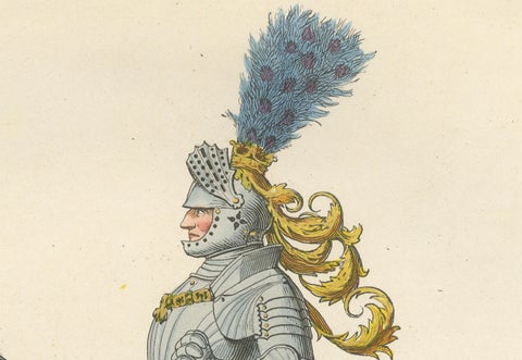 Armored Emperor Maximilian on Horseback in Ornate Renaissance Parade Dress. 1845, close-up 6