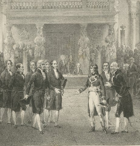 Bonaparte Received by the Institut de France, Antique Madou Lithograph, 1827, close-up 3