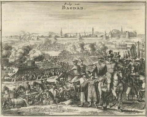 Antique Print of The Siege of Baghdad, Irag, 1680, close-up 1