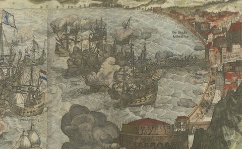 Rare Large 1650 Copper Engraving Depicting the Naval Battle of Gibraltar, 1607, close-up 3