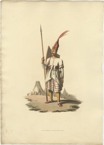 Antique Print of Officer of Spahis, Hand-Colored Aquatint, 1818, view 2