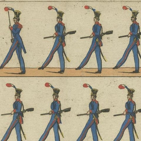 Antique Print of French Infantry Drill, Line Soldiers & National Guard, c.1800, close-up 3