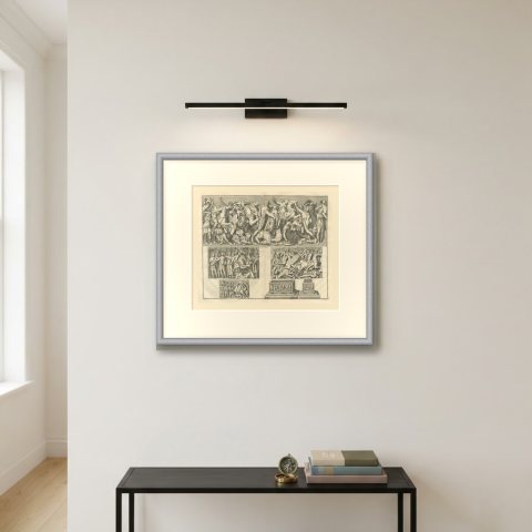 Roman Cavalry Battle Reliefs from Constantine's Arch, Montfaucon, 1722, shown framed on a wall