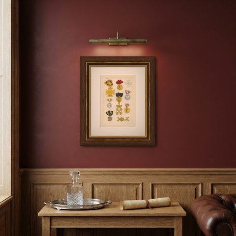 Orders of Austria, Campaign Crosses and Medals, Plate VI, Wood Engraving, 1844, shown framed on a wall