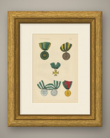 Saxony Ernestine Line, Defender of the Fatherland Medals, Plate LXXVI, 1844, shown framed
