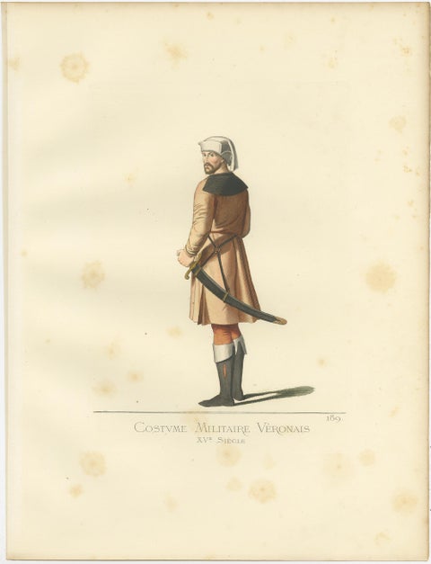Antique Print of a 15th Century Veronese Military Costume by Bonnard, 1860, view 2