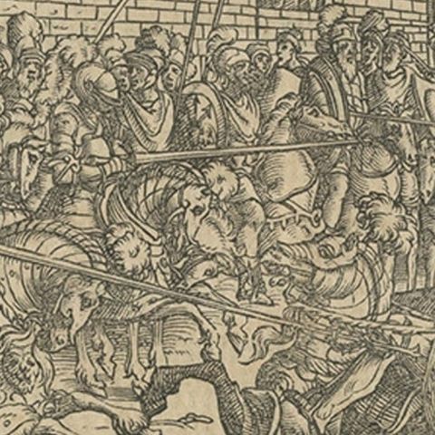 Original 16th Century Engraving of a Medieval Tournament, ca.1578, close-up 3
