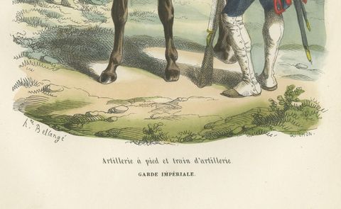 Imperial Guard Foot Artillery and Train, Napoleonic Military Print, 1843, close-up 1