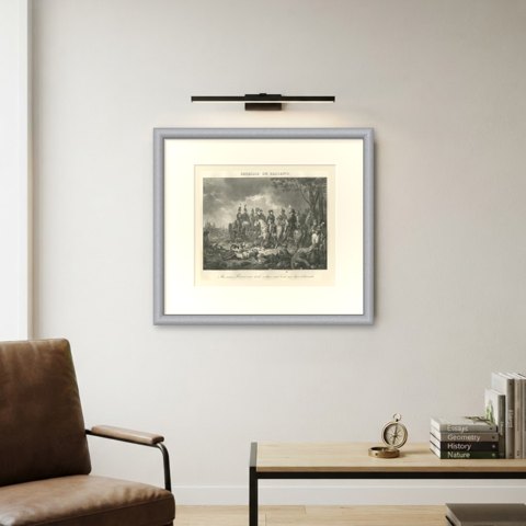 Battle of Bassano, the Dog on the Field, Antique Madou Lithograph, 1827, shown framed on a wall